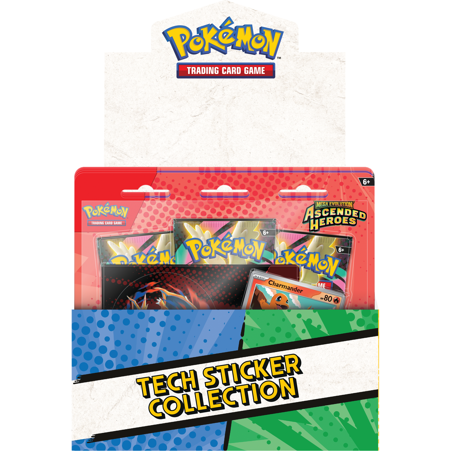 Pokémon Trading Card Game Mega Evolution Ascended Heroes doos met Charmander kaart.