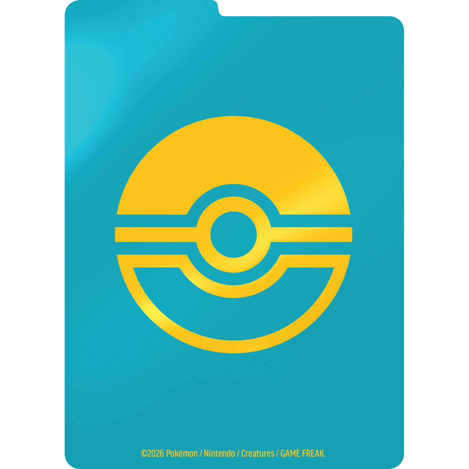 Een geel Pokémon-bal symbool op een turquoise achtergrond.
