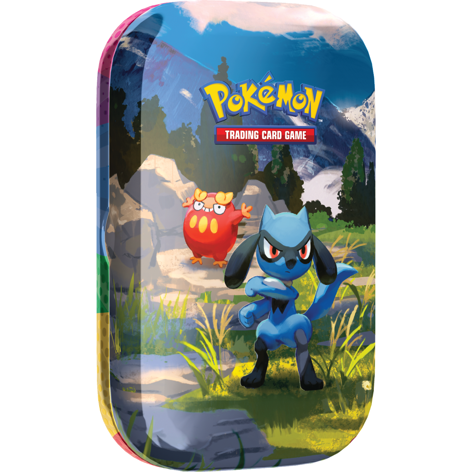 Pokémon blik met Riolu en Magby in een bergachtige omgeving.