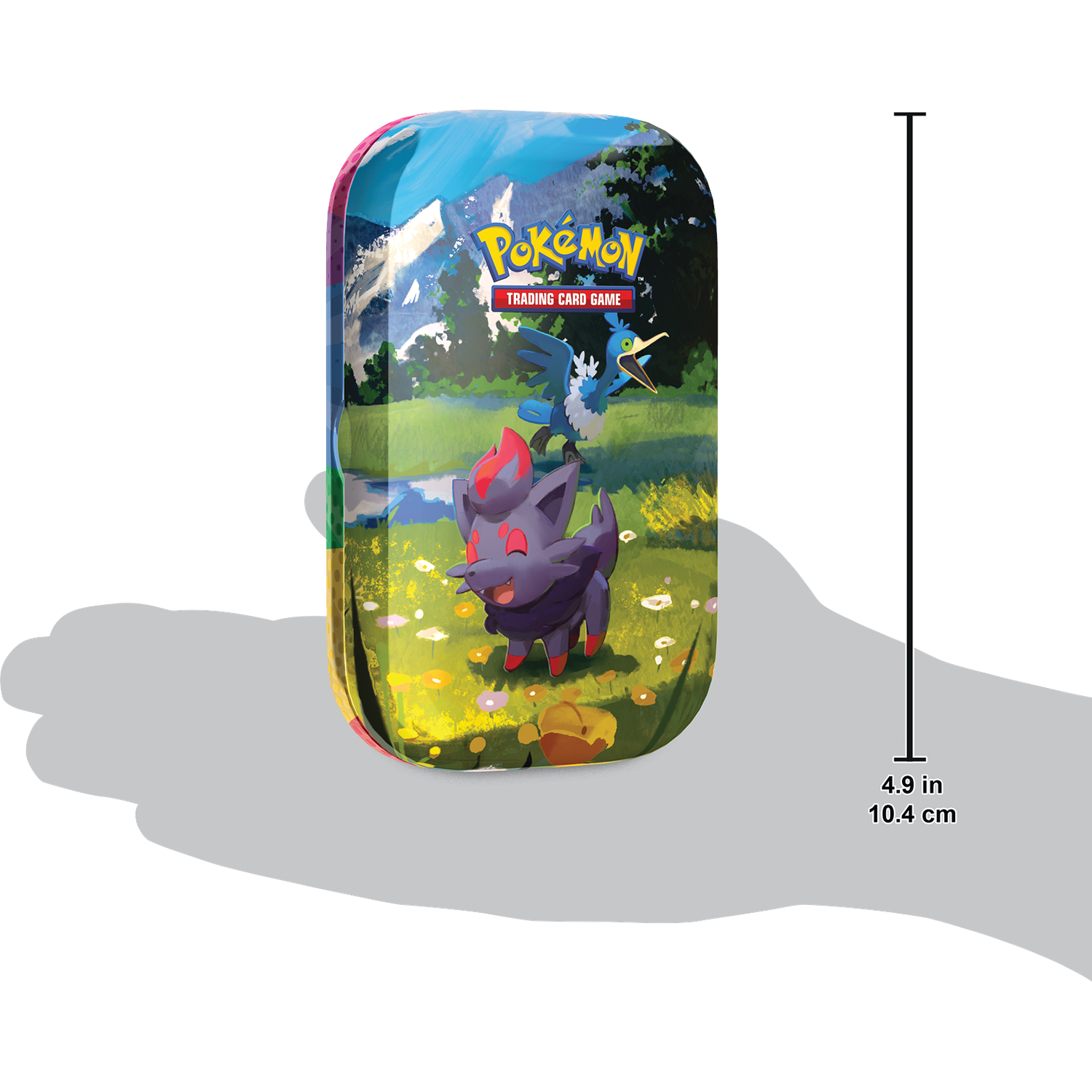 Pokémon Trading Card Game blik met Zorua en Muramura tegen bergen.