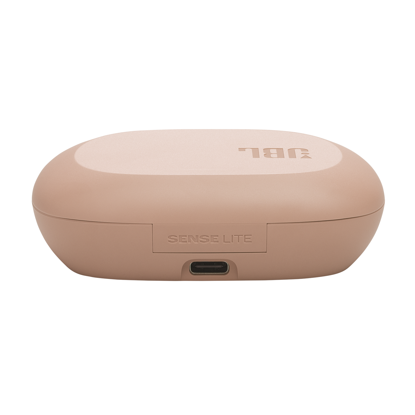 JBL logosu ve USB-C bağlantı noktasına sahip pembe şarj kutusu.