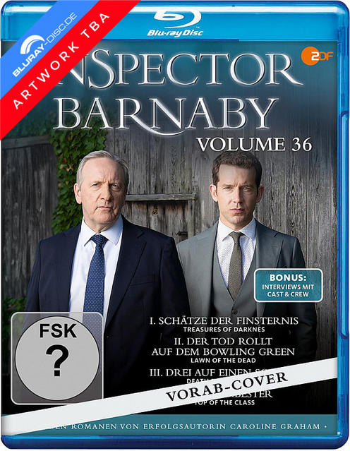 Blu-ray Hülle von Inspector Barnaby Vol. 36 mit zwei Männern im Anzug und Episodenliste.
