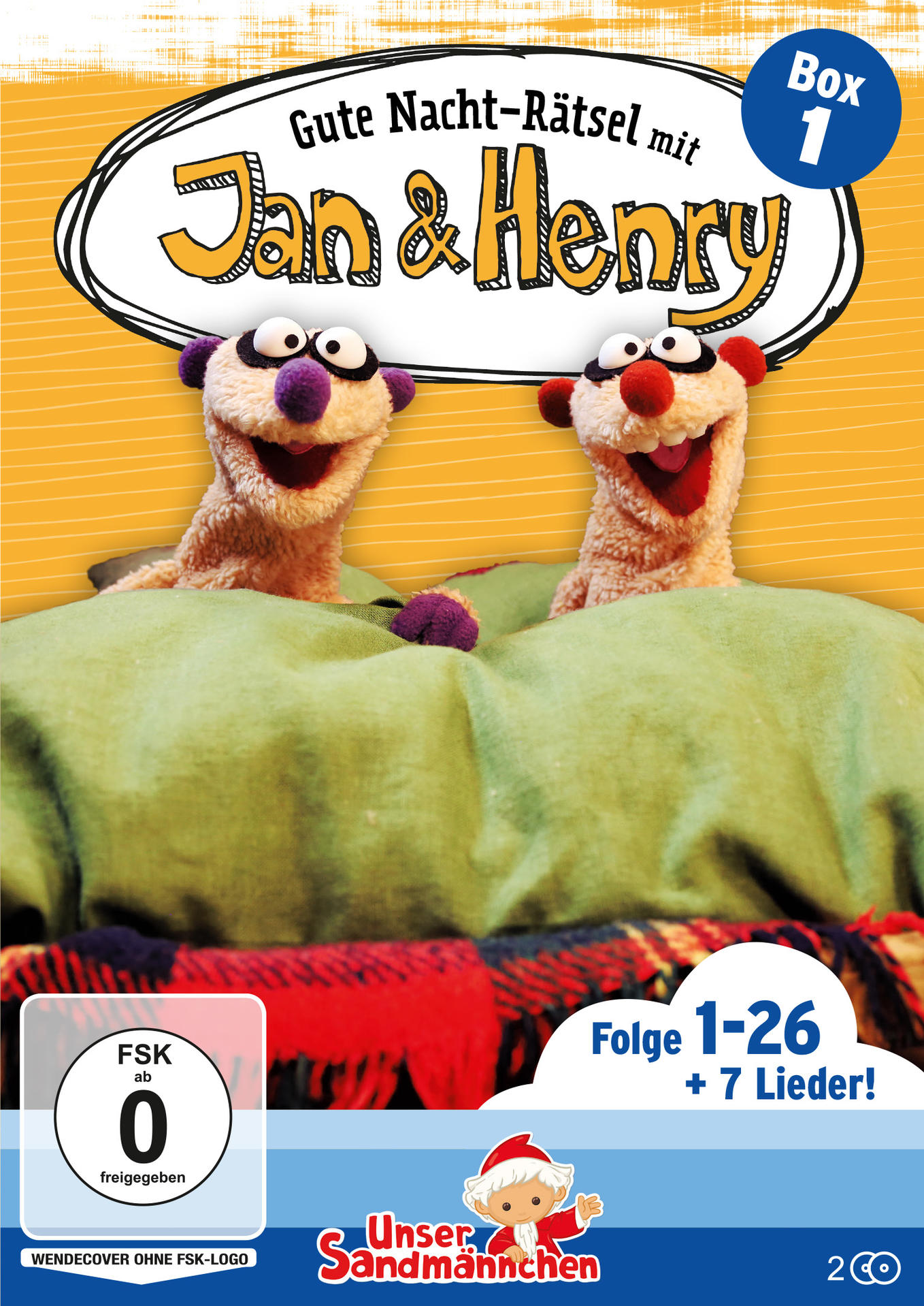 Zwei Puppen auf Kissen, Titel: Jan & Henry, Box 1, FSK 0.