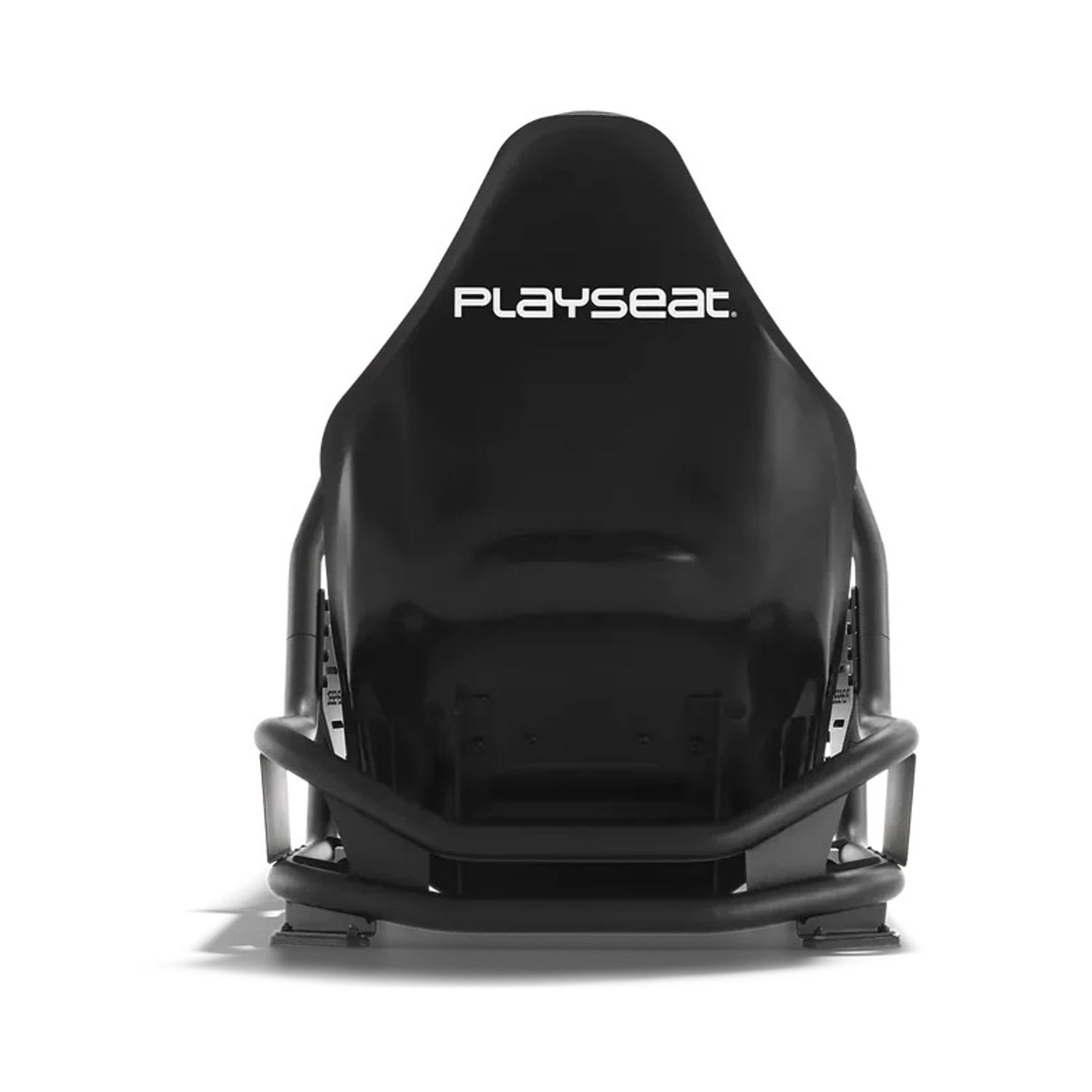 Sedile da gioco da corsa nero con logo Playseat, su sfondo bianco.