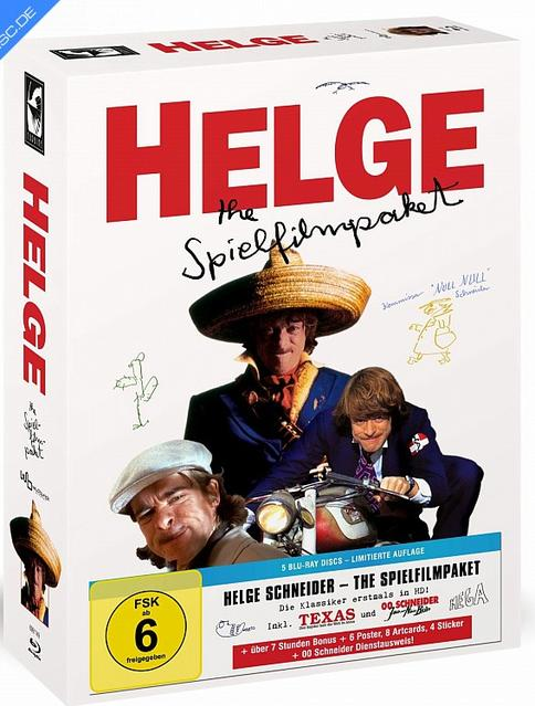 Box mit Helge Schneider Spielfilmpaket, 5 Blu-rays, FSK 6, mit 3 Männern.