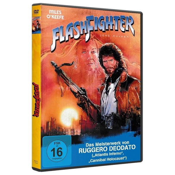 DVD-Hülle von Flashfighter mit Mann und Frau im Hintergrund und FSK-16-Siegel.