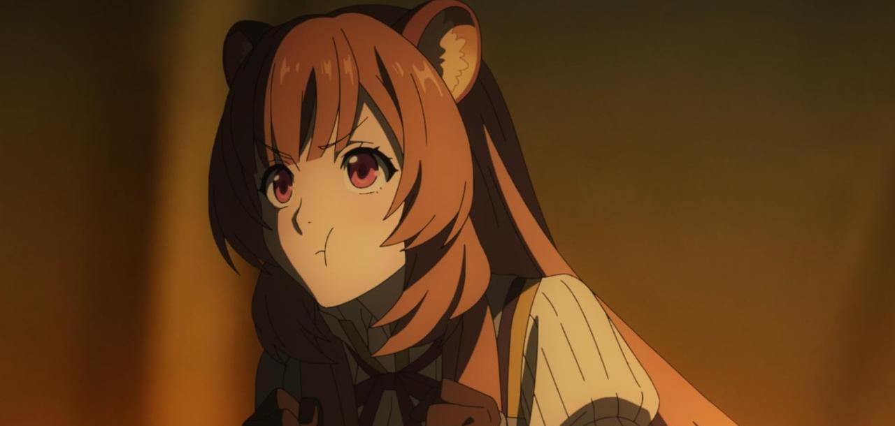 Ein Anime-Mädchen mit braunem Haar und Bärenohren schaut nach links.