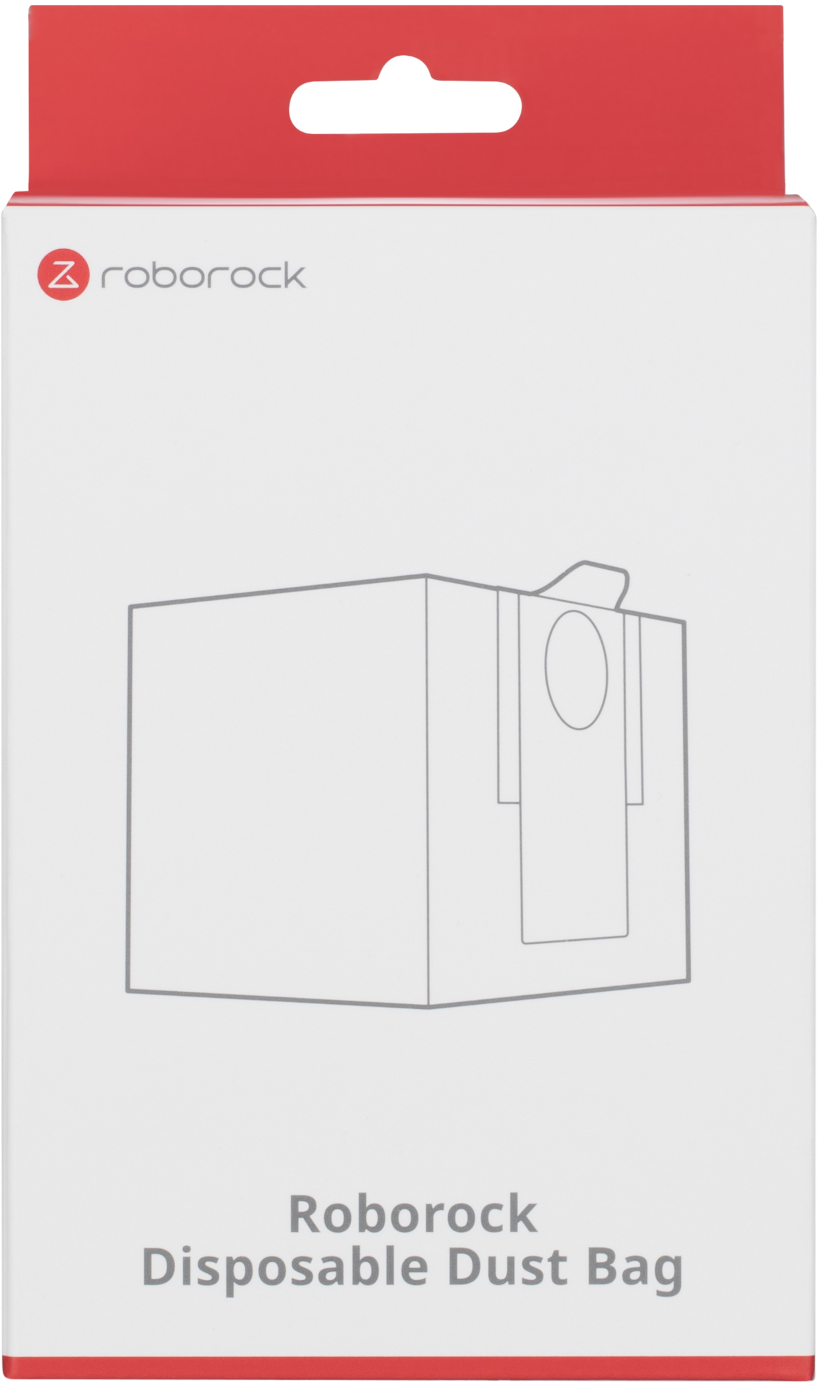 Roborock Einweg-Staubbeutel Verpackung mit Strichzeichnung des Beutels.