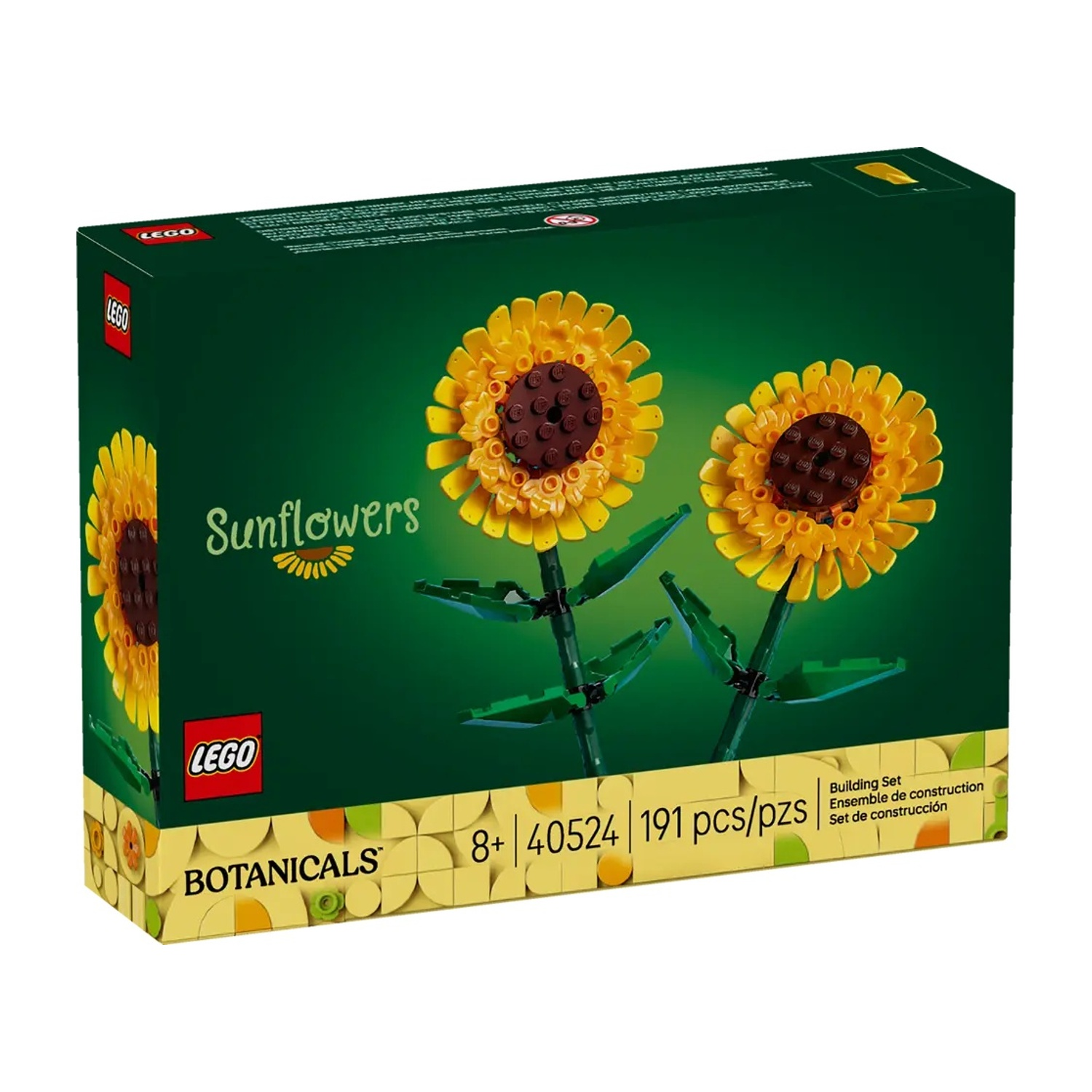 Set di costruzione LEGO Girasoli con due fiori su steli verdi.