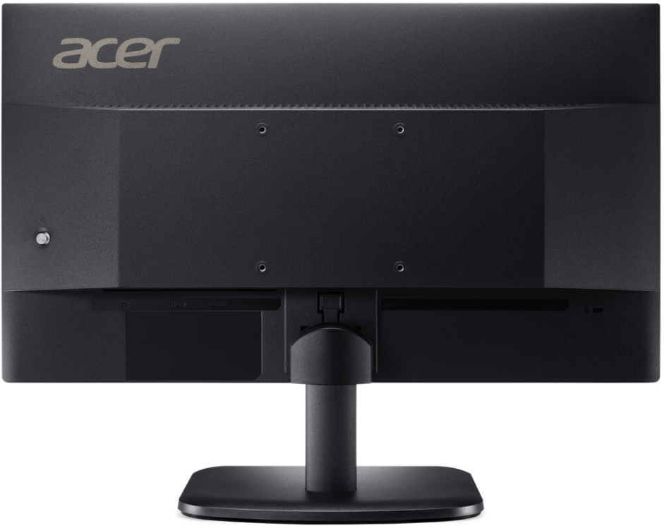 Rückseite eines schwarzen Acer Monitors mit Anschlüssen und Standfuß.