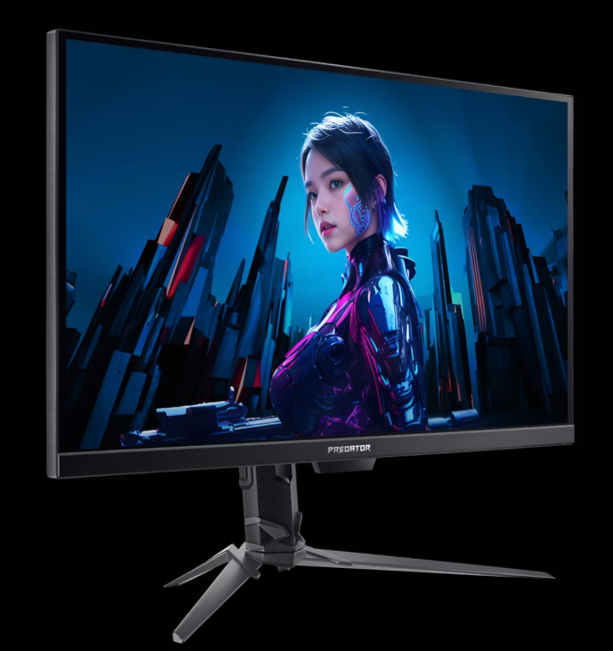 Egy futurisztikus cyberpunk lány egy gamer monitoron.