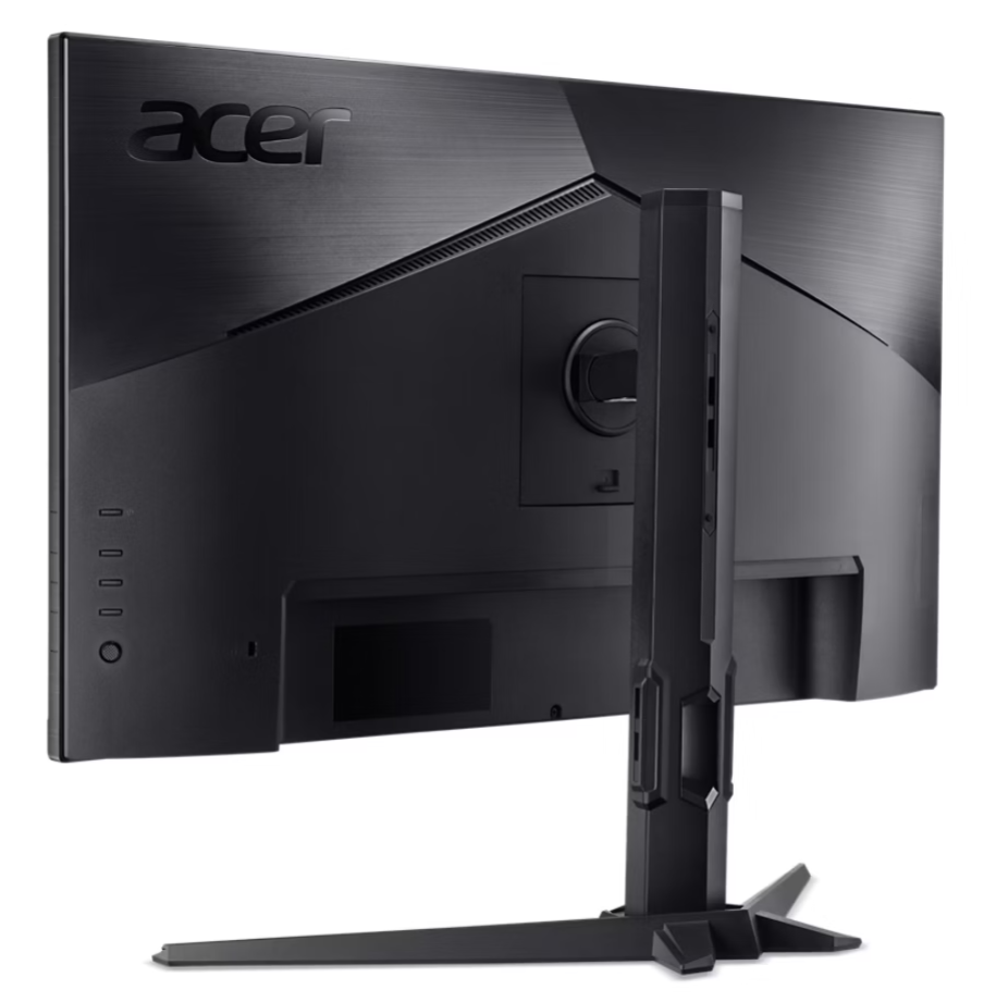 Fekete Acer monitor hátulnézete, állvánnyal és gombokkal.
