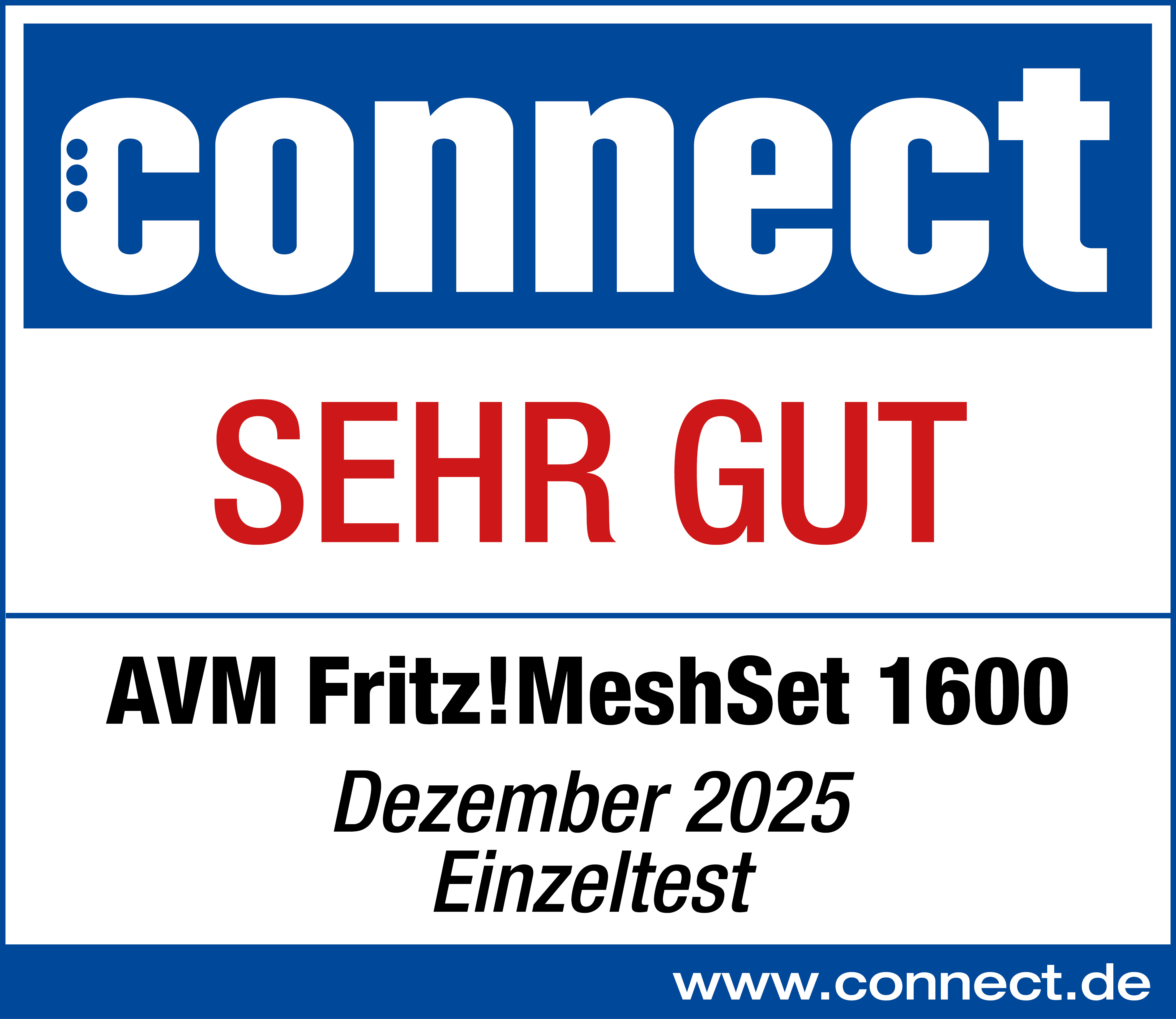 Connect Logo, SEHR GUT, AVM Fritz!MeshSet 1600, Dezember 2025 Einzeltest.