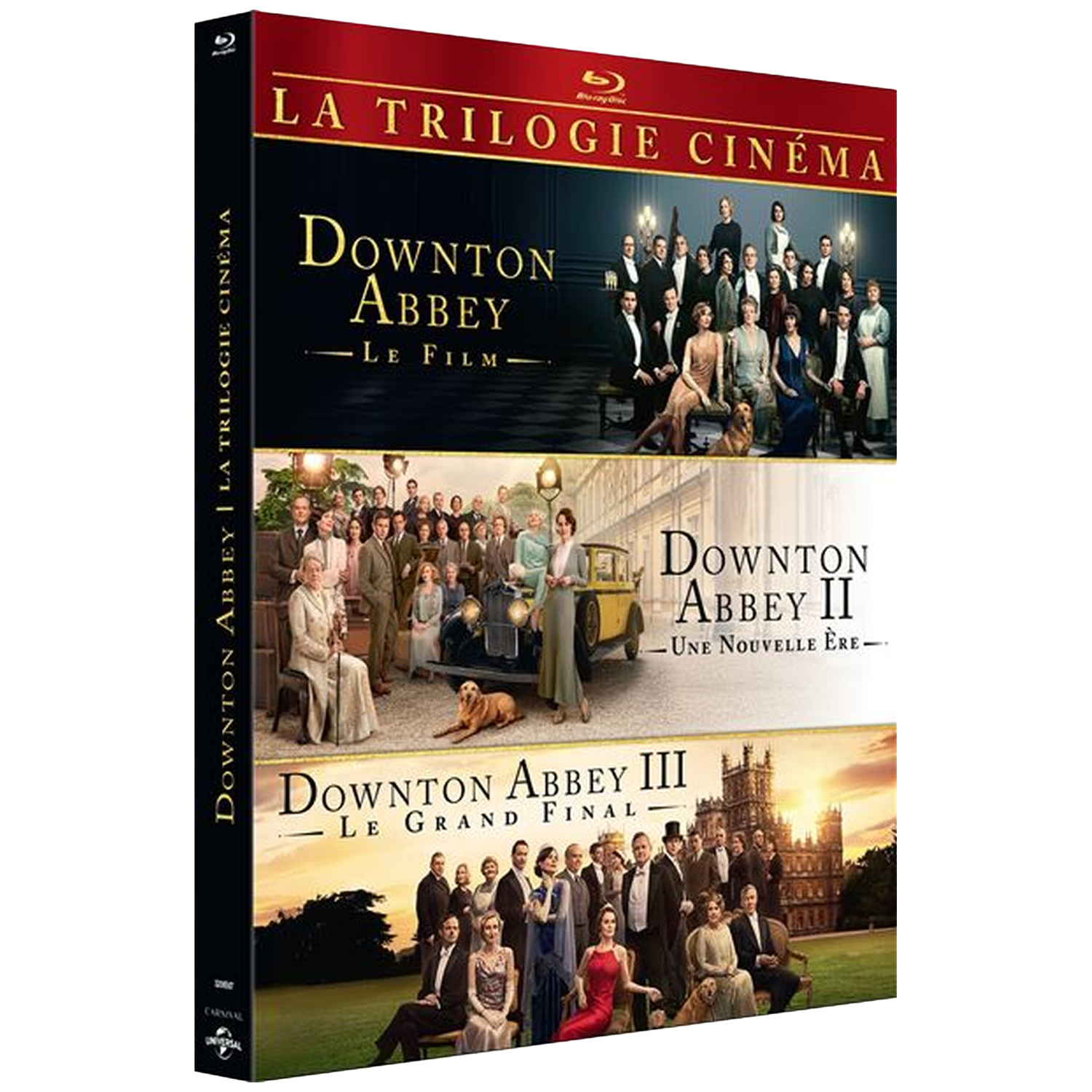 Coffret Blu-ray des trois films Downton Abbey en version française.