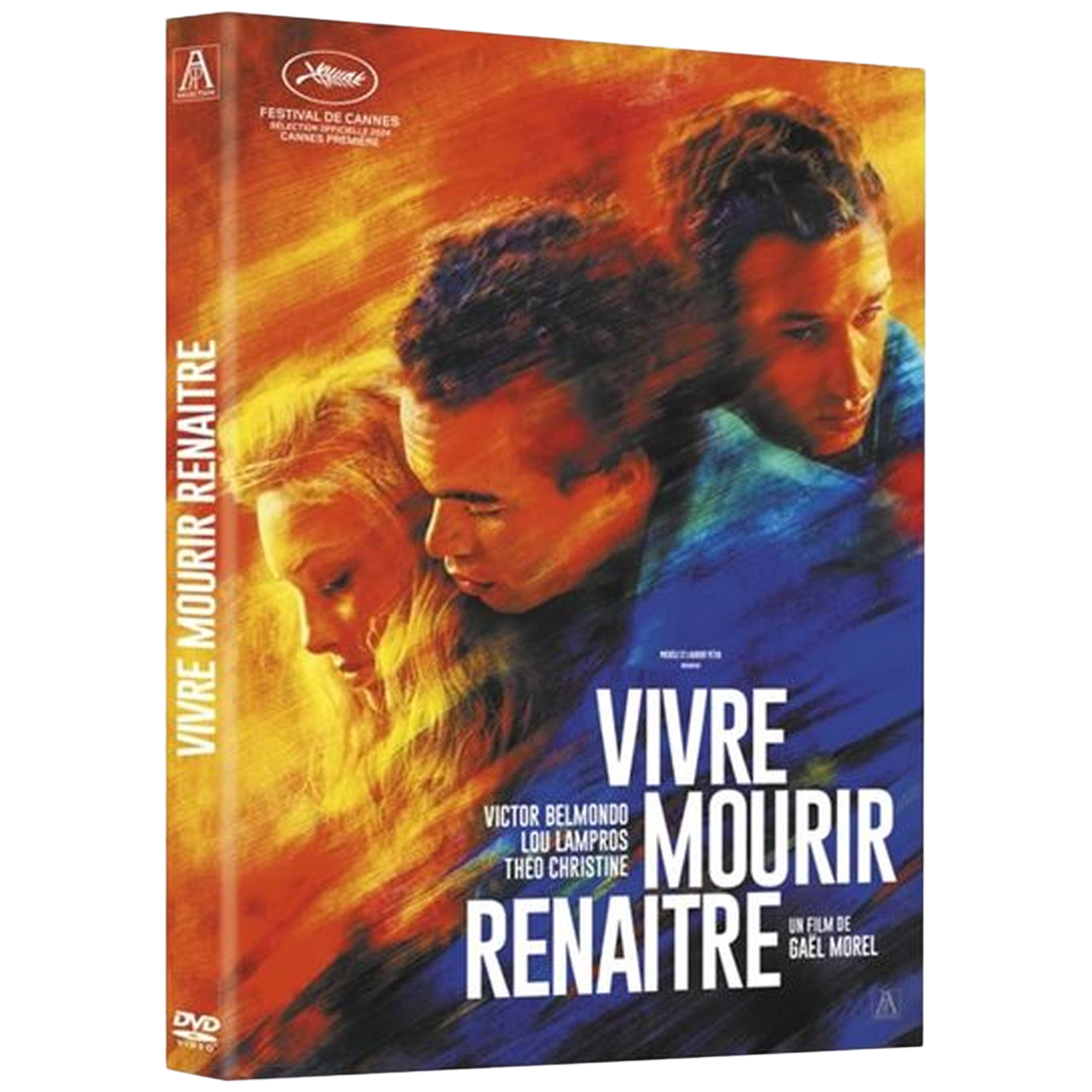 Couverture DVD 'Vivre Mourir Renaitre' avec trois visages sur fond abstrait et chaud.