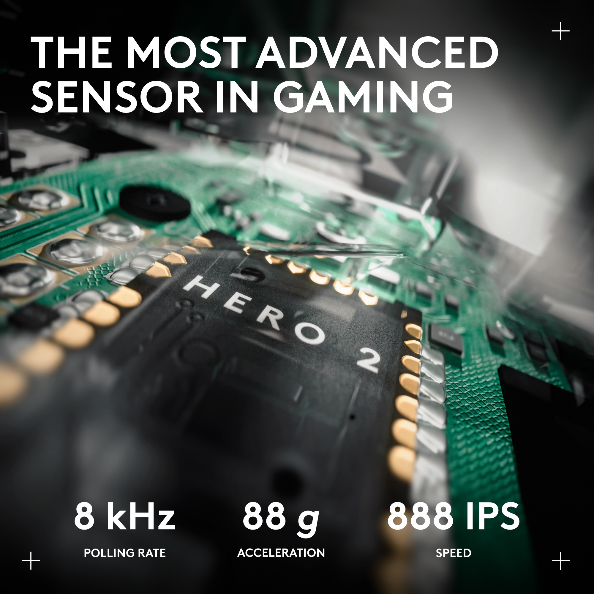 Gros plan d'une carte de circuit imprimé avec texte "HERO 2" et specs.