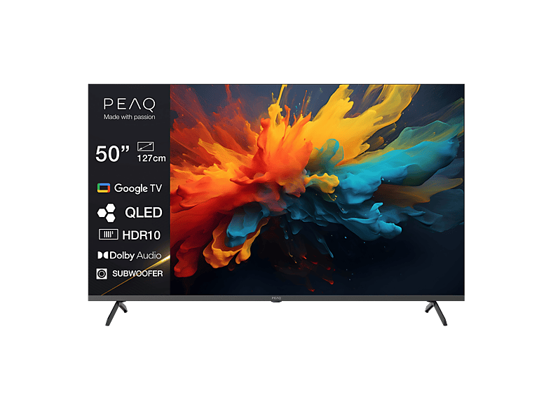 PEAQ PTV 50GQU-5026C, 4K, Smart/Google TV, DVB-T2, HDR10, Dolby Audio, Triple Tuner, Negro