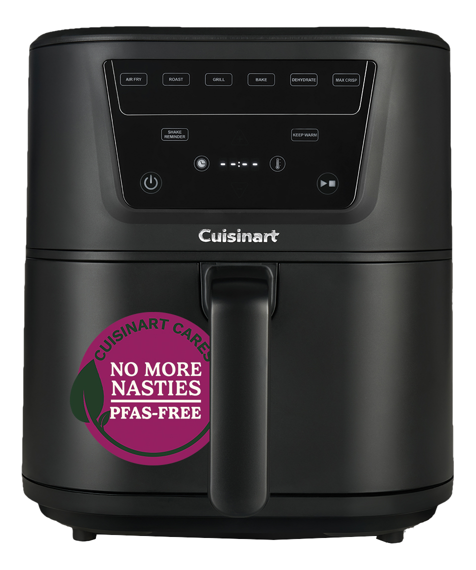 Friggitrice ad aria Cuisinart nera con display digitale e varie modalità di cottura.