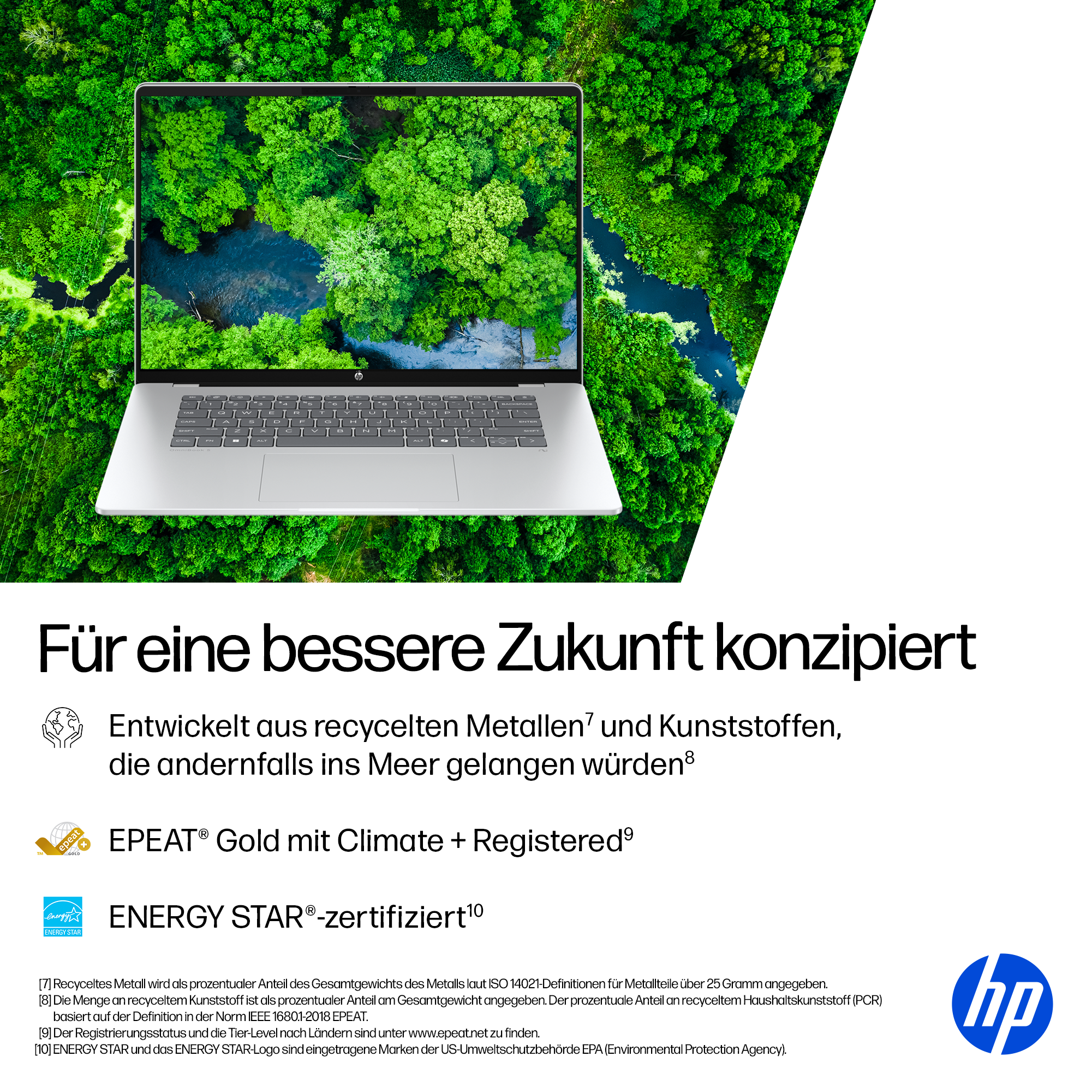 Ein Laptop vor einer grünen Waldlandschaft mit einem Fluss.