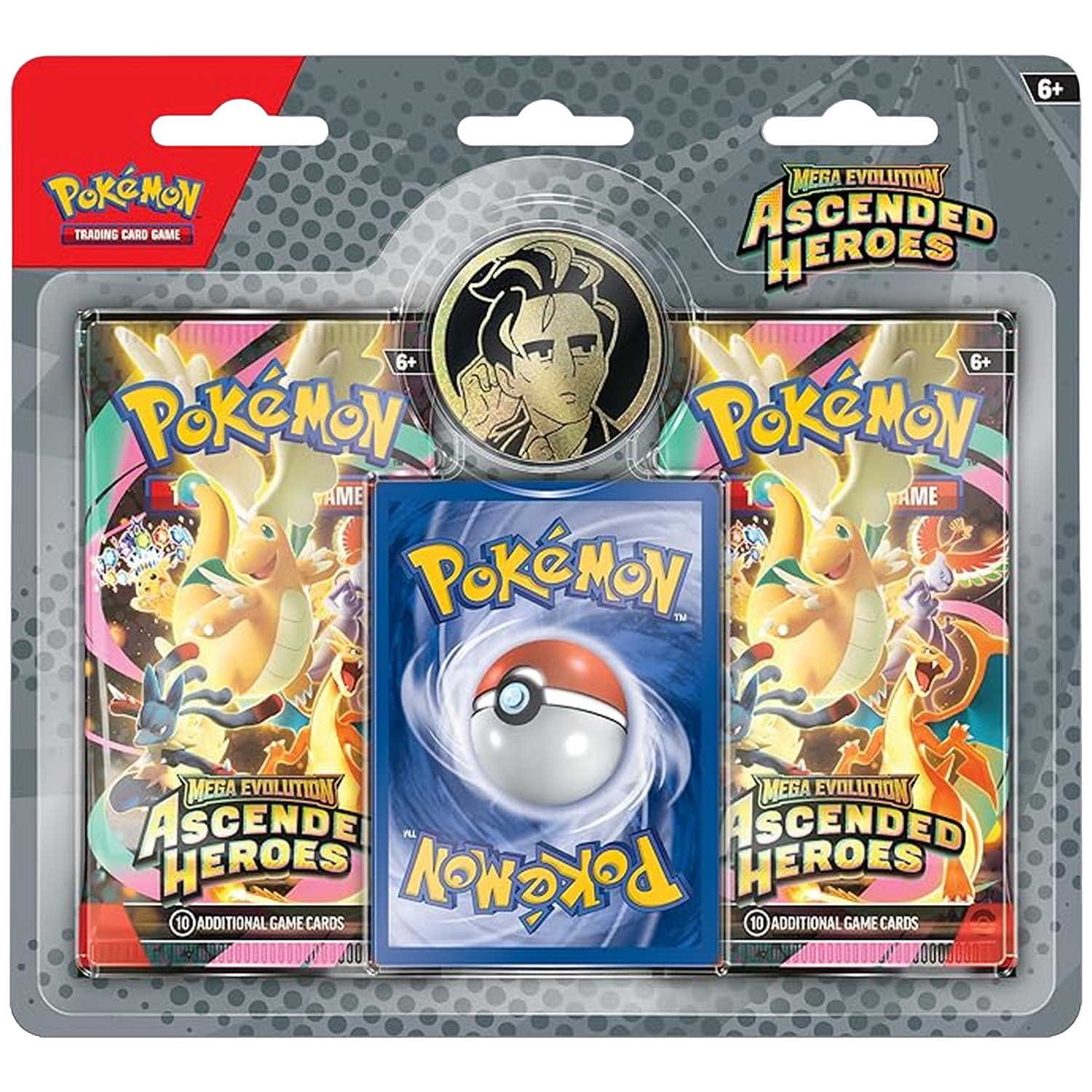 Pack de Jeu de Cartes à Collectionner Pokémon avec 2 boosters, une pièce et une carte.