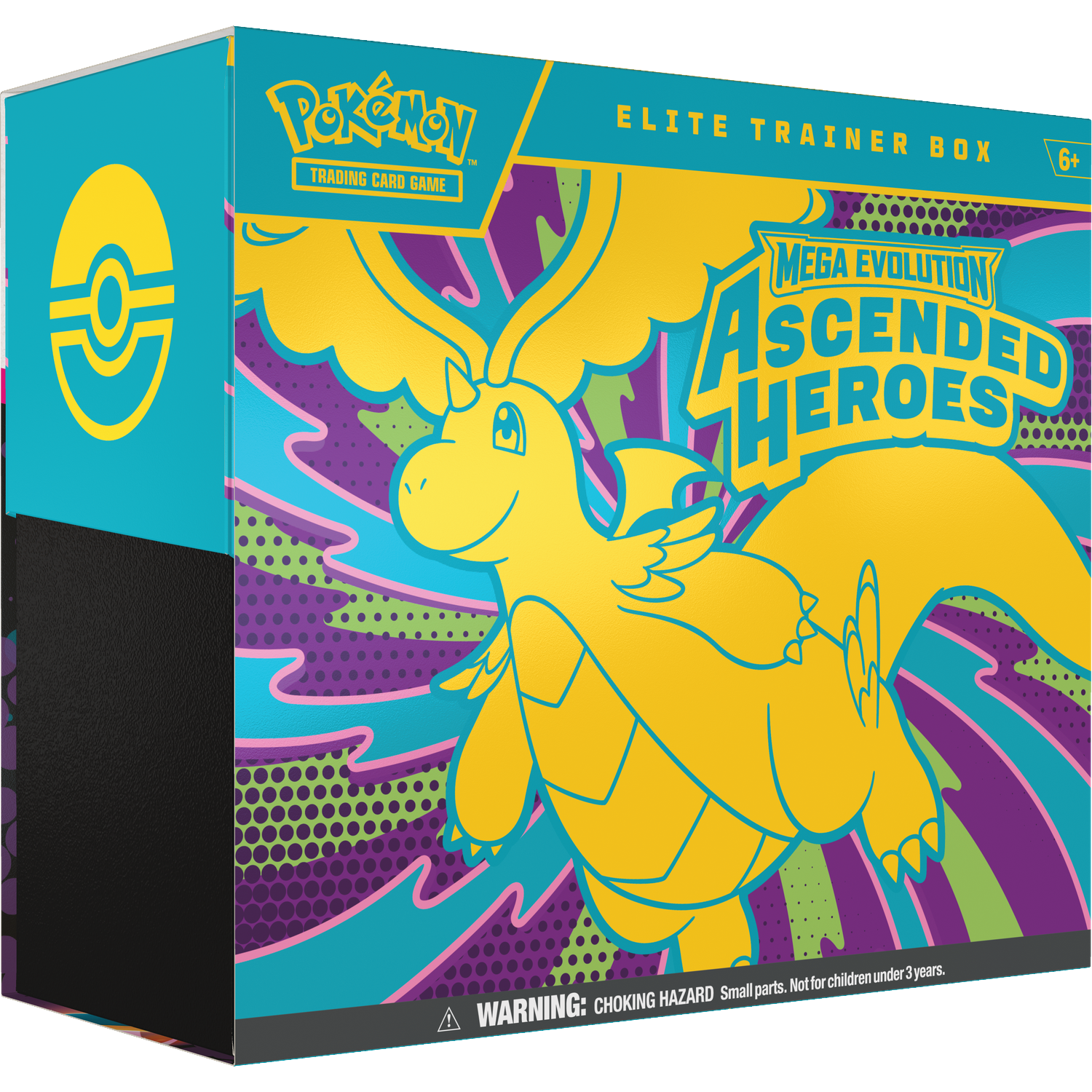 Boîte Élite Dresseur Pokémon avec un dragon jaune et des motifs colorés.