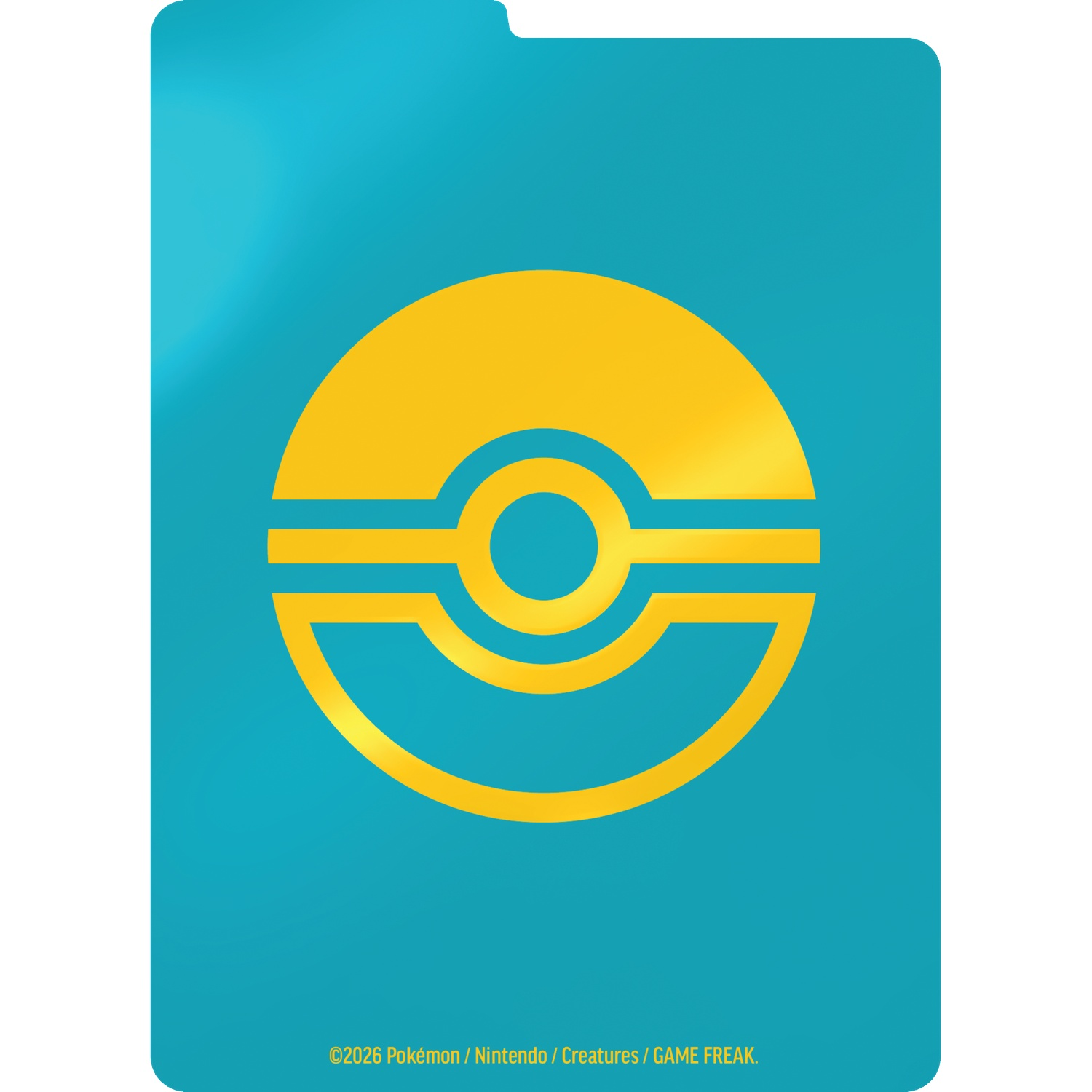 Fond turquoise avec un symbole stylisé de Poké Ball jaune.