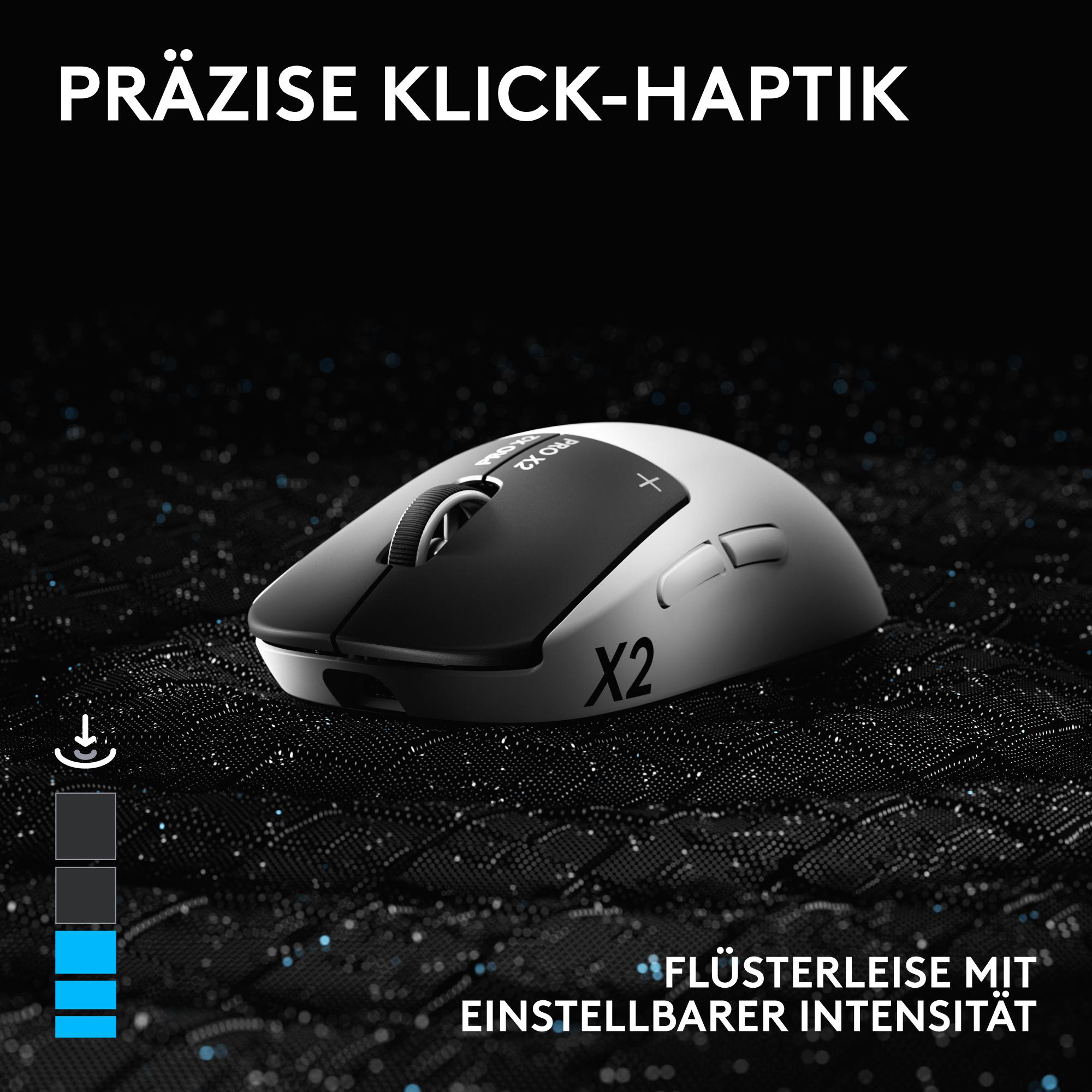 Eine weiße und schwarze Maus mit Scrollrad auf schwarzem Untergrund.
