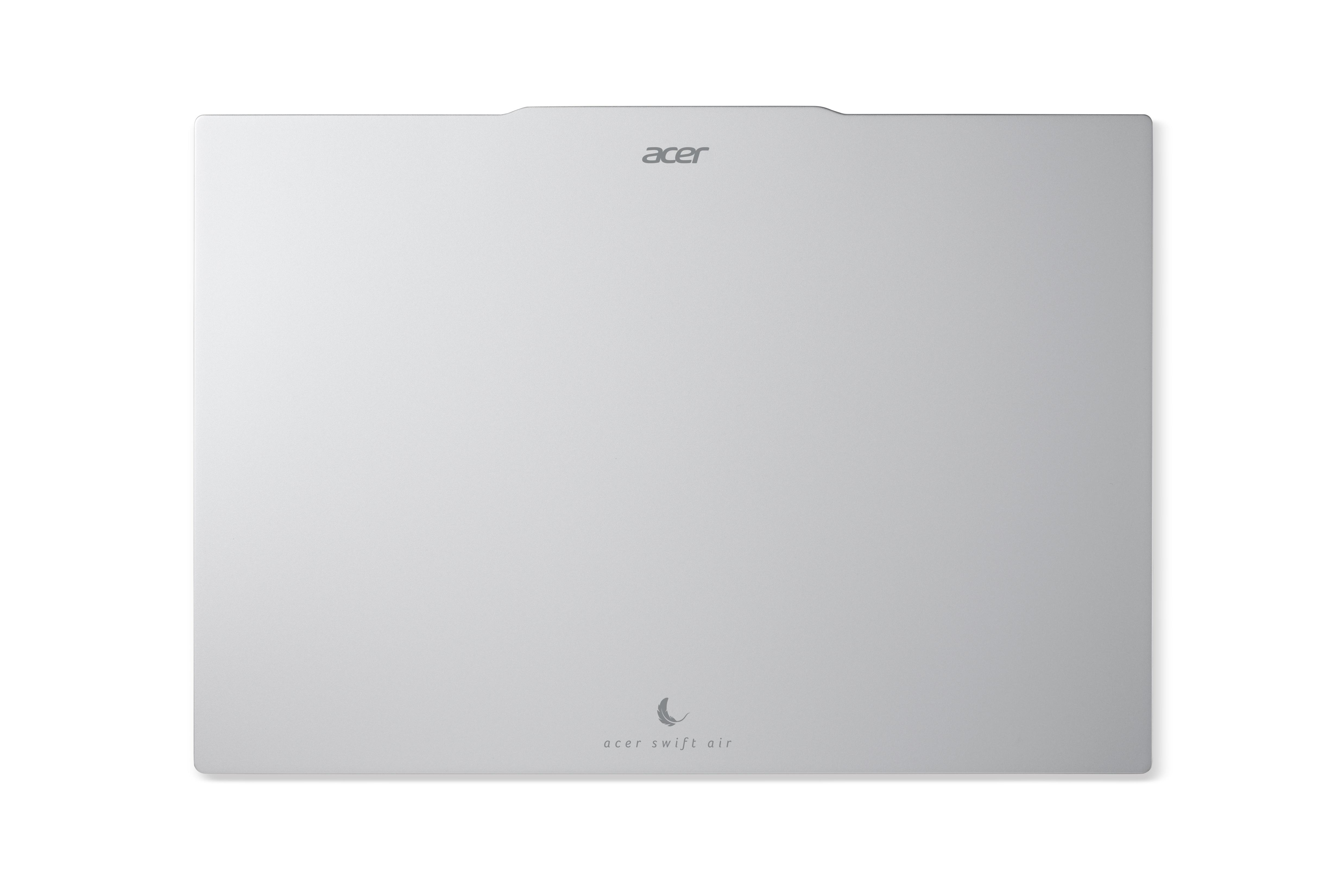 Silbernes Acer Swift Air Laptop mit Logo oben und unten.