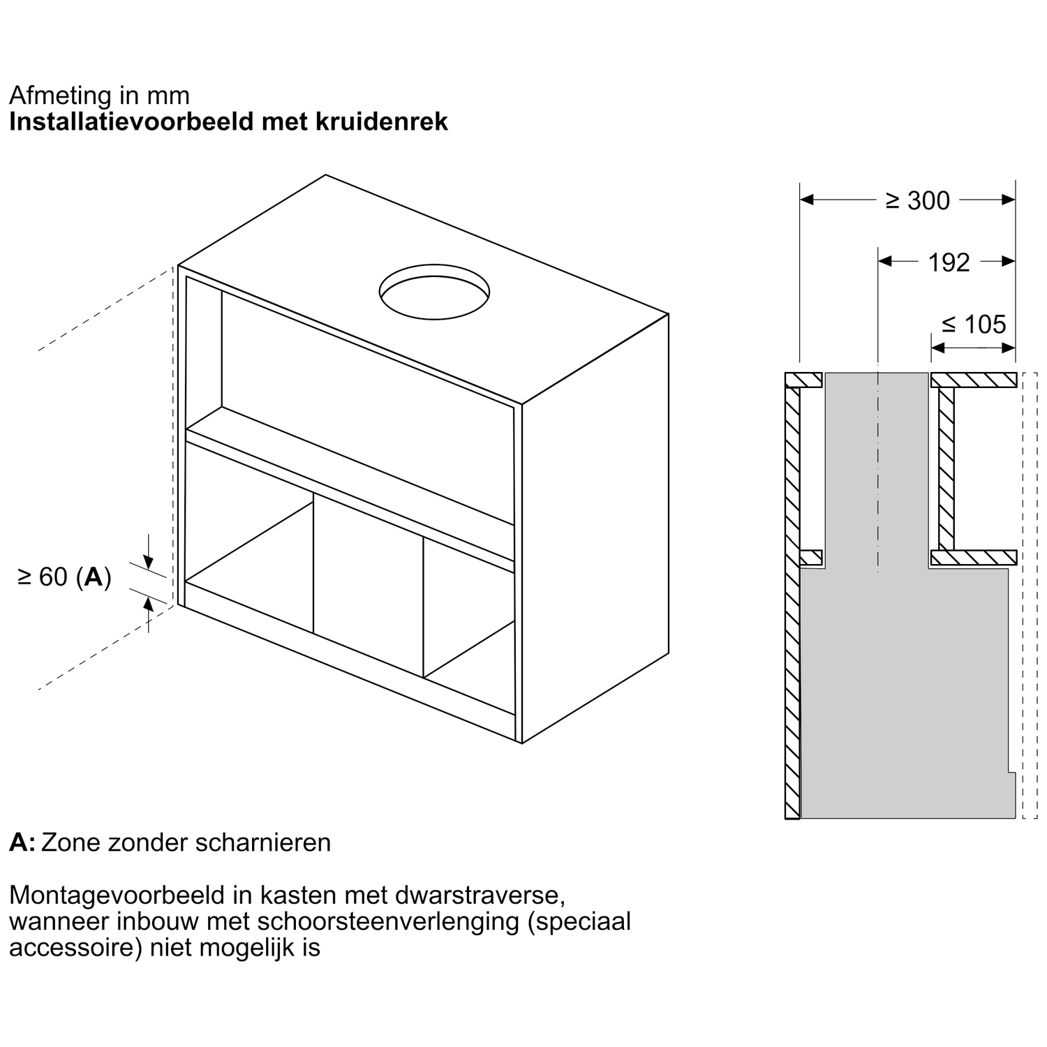 Technical drawing of a cabinet with dimensions and installation notes.