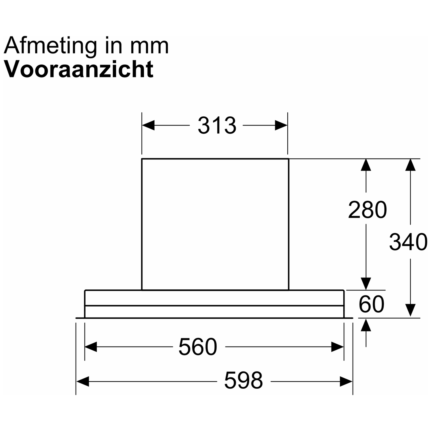 Technical drawing with dimensions in mm. Front view.
