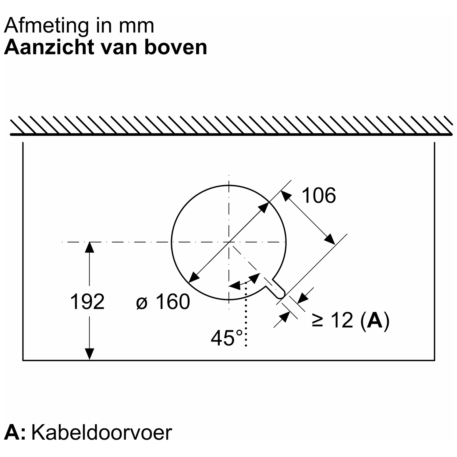 Technical drawing: Hole circle Ø 160 mm, distance 192 mm, 45 degrees.