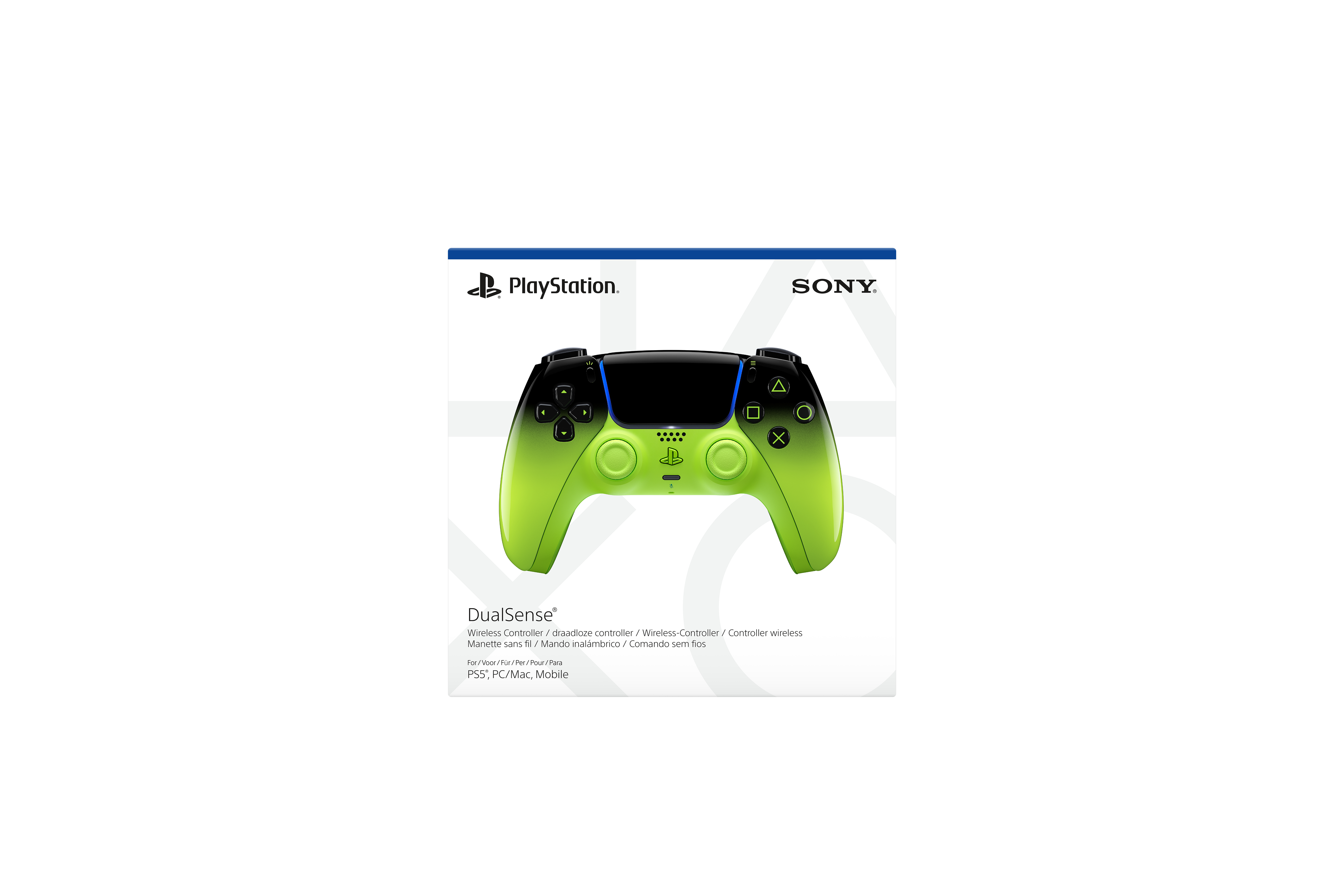 Ein leuchtend grüner PlayStation DualSense Controller mit schwarzen Akzenten.