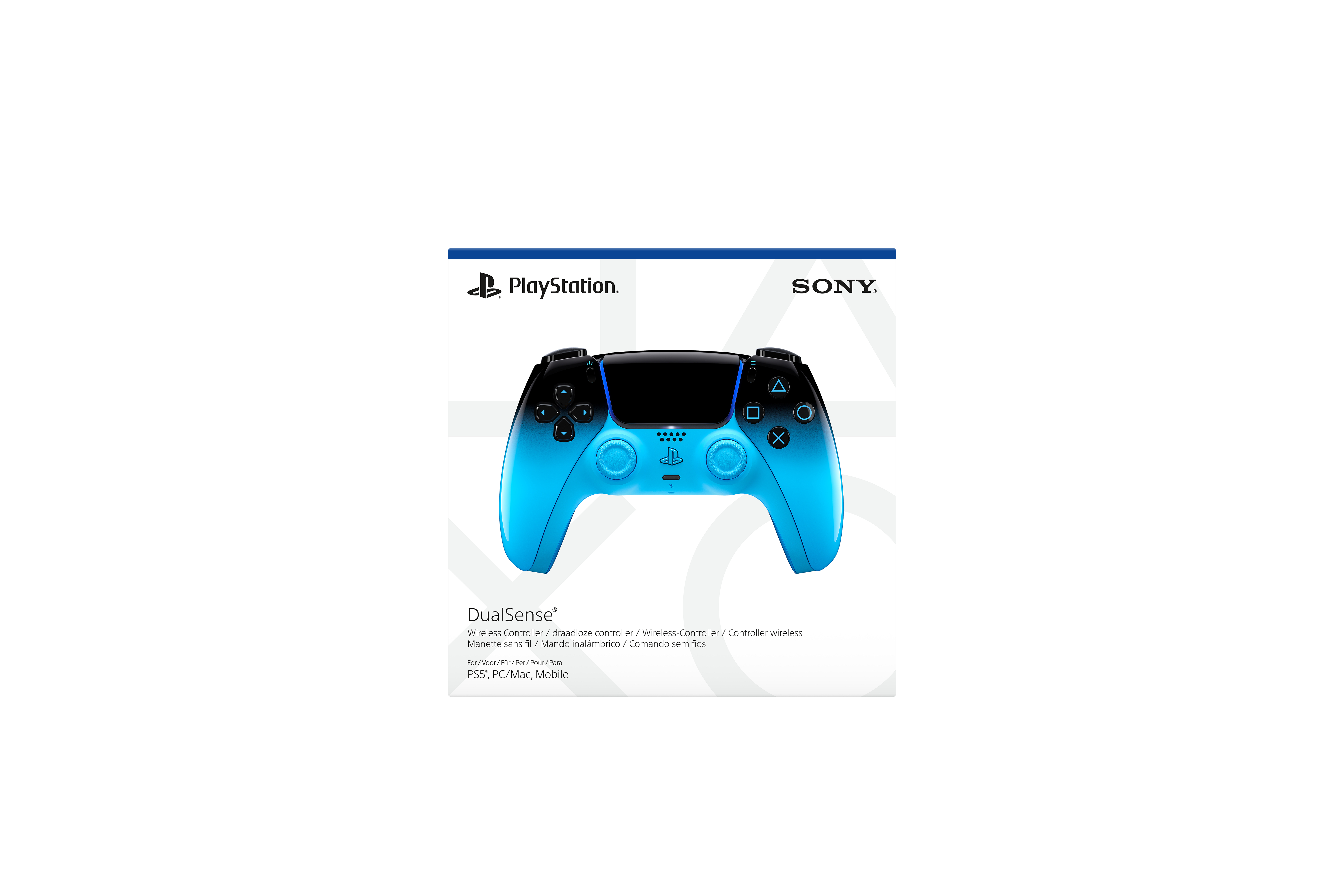Ein blauer und schwarzer PlayStation DualSense Controller.