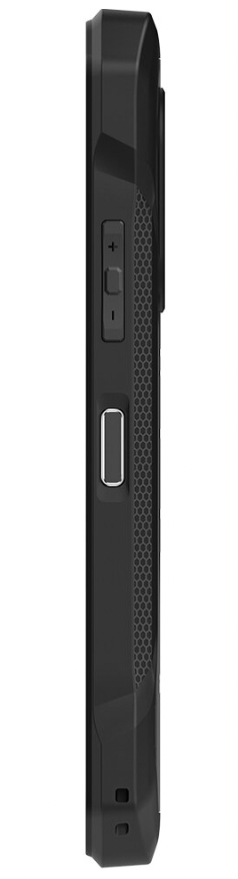 Czarne etui na telefon z przyciskami i wzorem plastra miodu z boku.