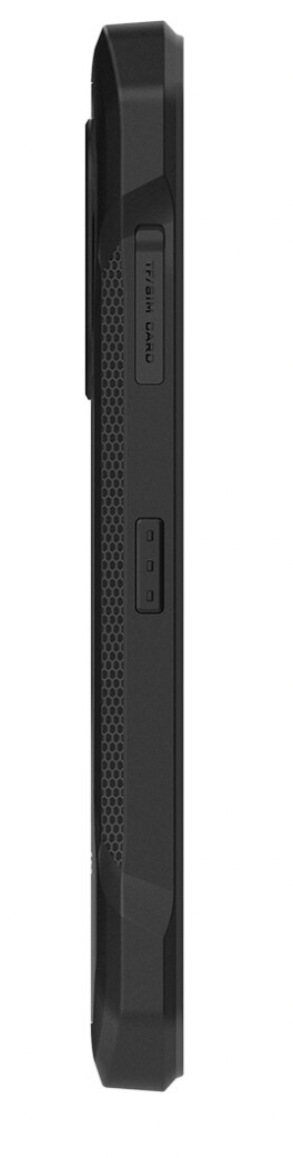 Czarne etui na smartfona ze slotem na kartę SIM i przyciskami głośności.