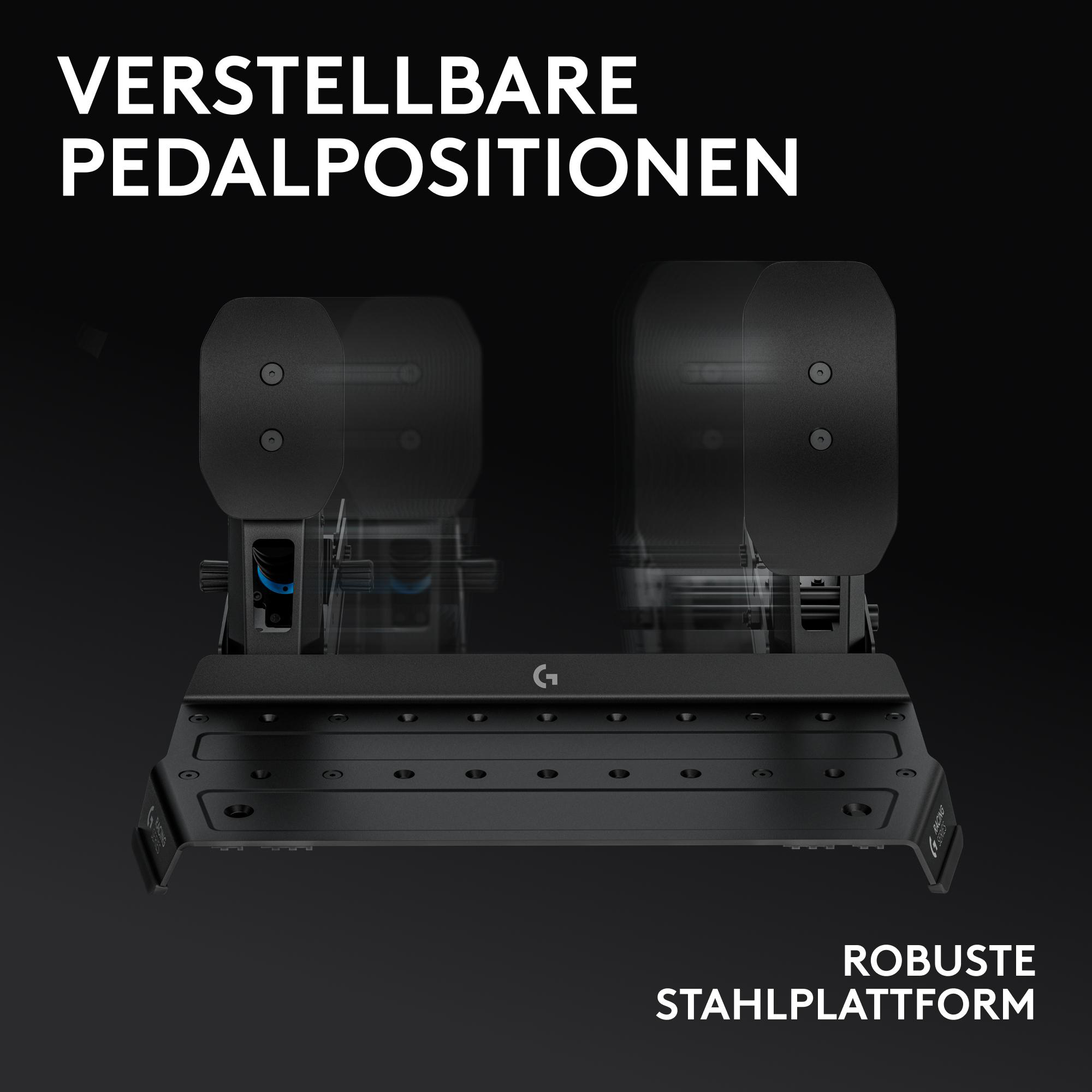 Verstellbare Pedalpositionen und robuste Stahlplattform.
