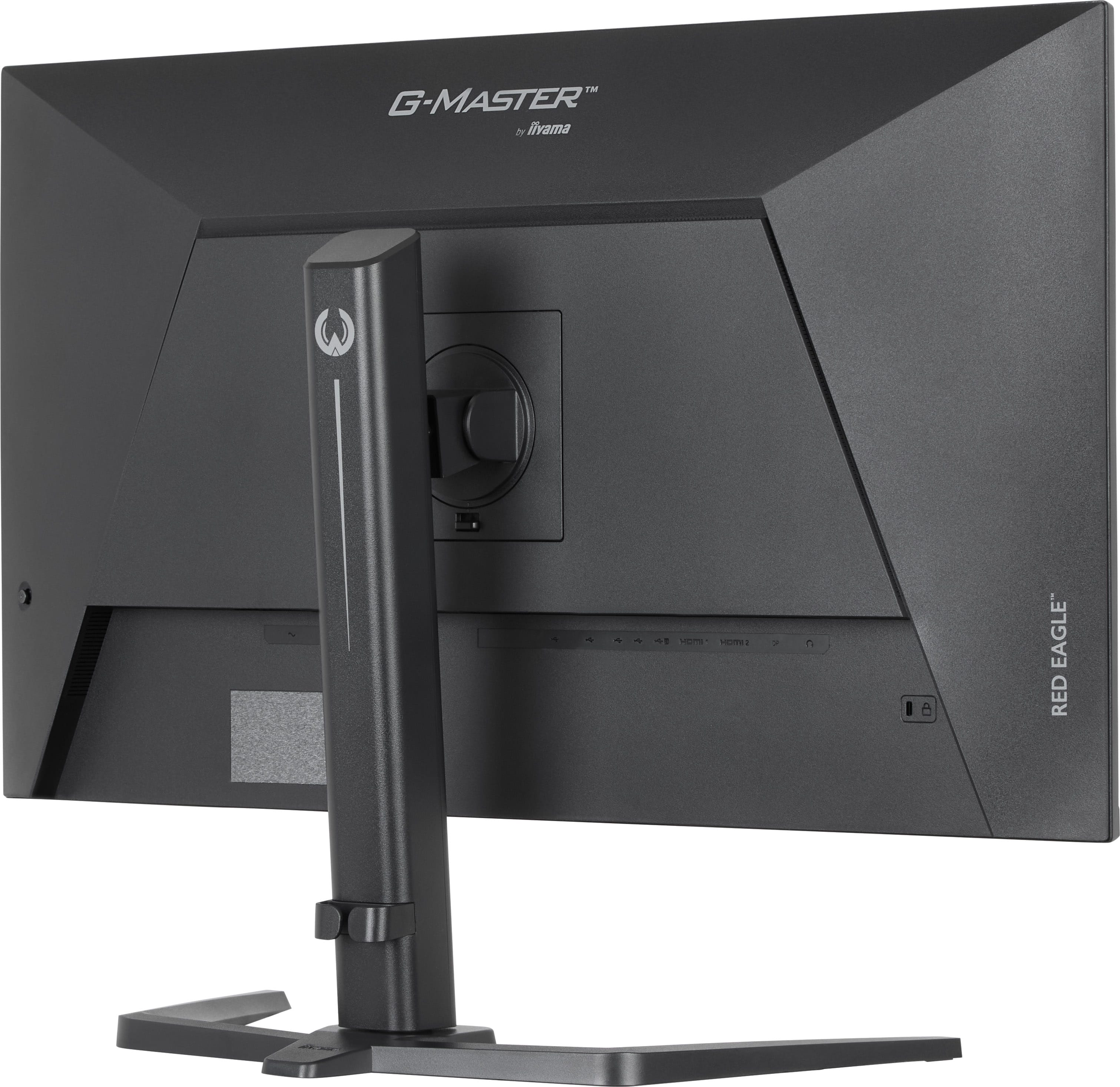 Tył czarnego monitora iiyama G-Master z portami i podstawą.