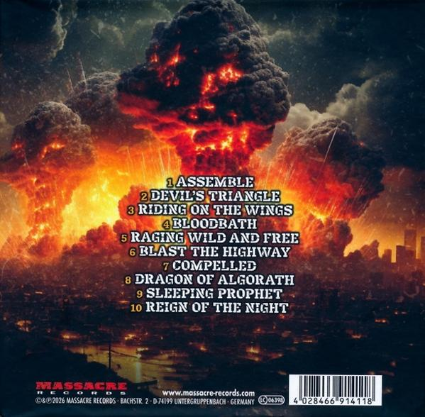 Explosionen über einer Stadt bei Nacht, mit Songliste.