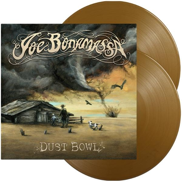 Albumcover mit Wirbelsturm, Hütte, Figuren und zwei goldenen Schallplatten.