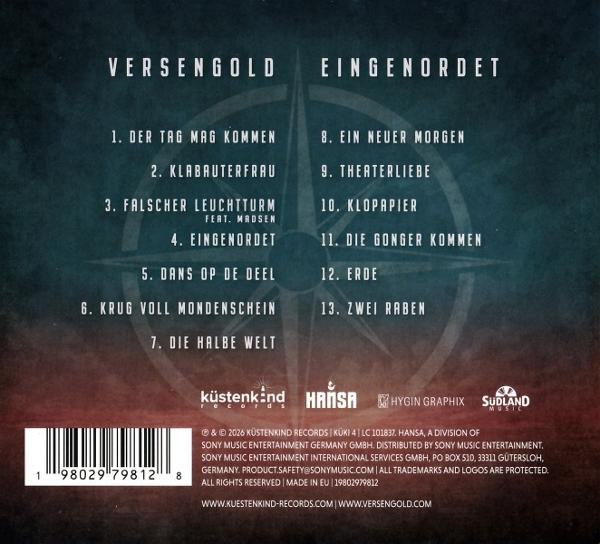 Album-Rückseite mit Songliste, Bandnamen und Logos.