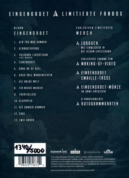 Limitierte Fanbox mit Album, Merch, Logbuch, Making-of-Video, Tasse, Münze und Autogrammkarten.