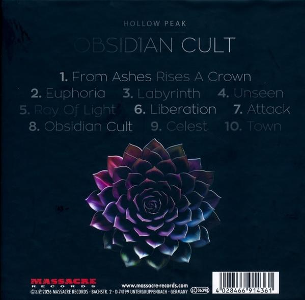 Albumcover mit dunklem Hintergrund, Titel und Songliste. Eine Sukkulente mit violetten Blättern.
