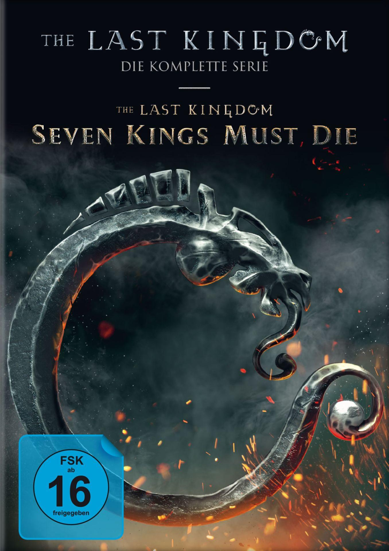 Cover von 'The Last Kingdom: Seven Kings Must Die' mit Drachenmotiv und FSK-Siegel.