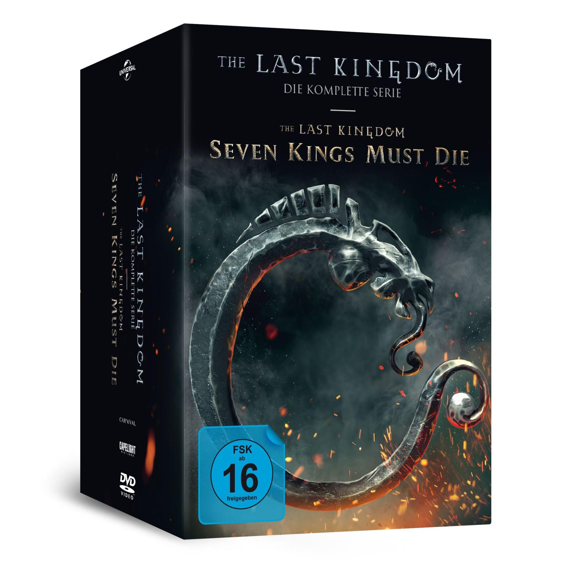 Die DVD-Box 'The Last Kingdom: Seven Kings Must Die' mit einem Drachenmotiv.