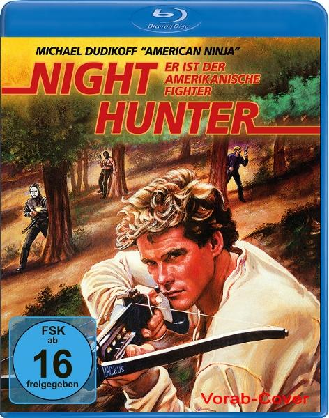 Mann mit Armbrust im Wald, Nachtjäger Filmcover.