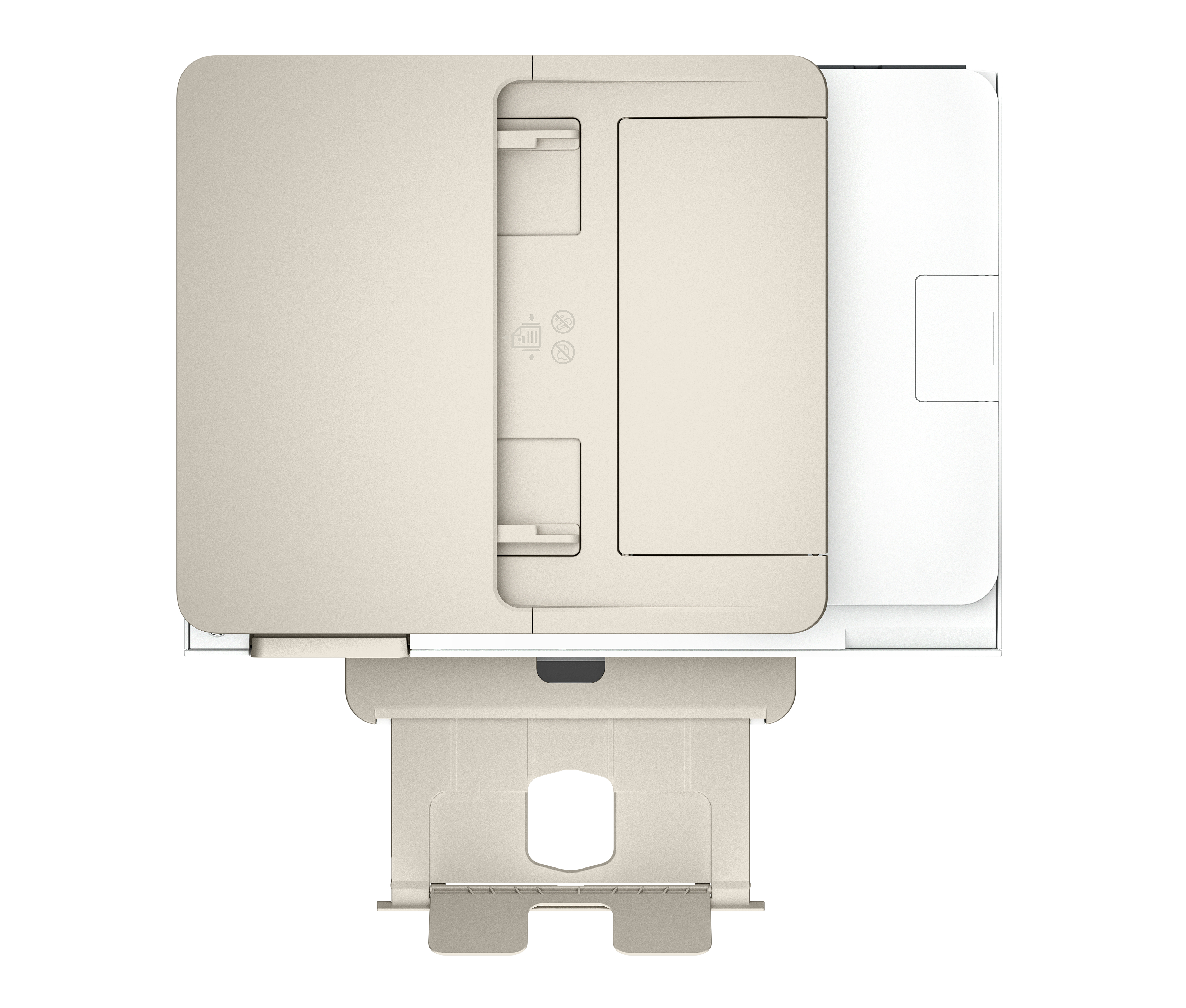 Una stampante beige con vassoio carta esteso.