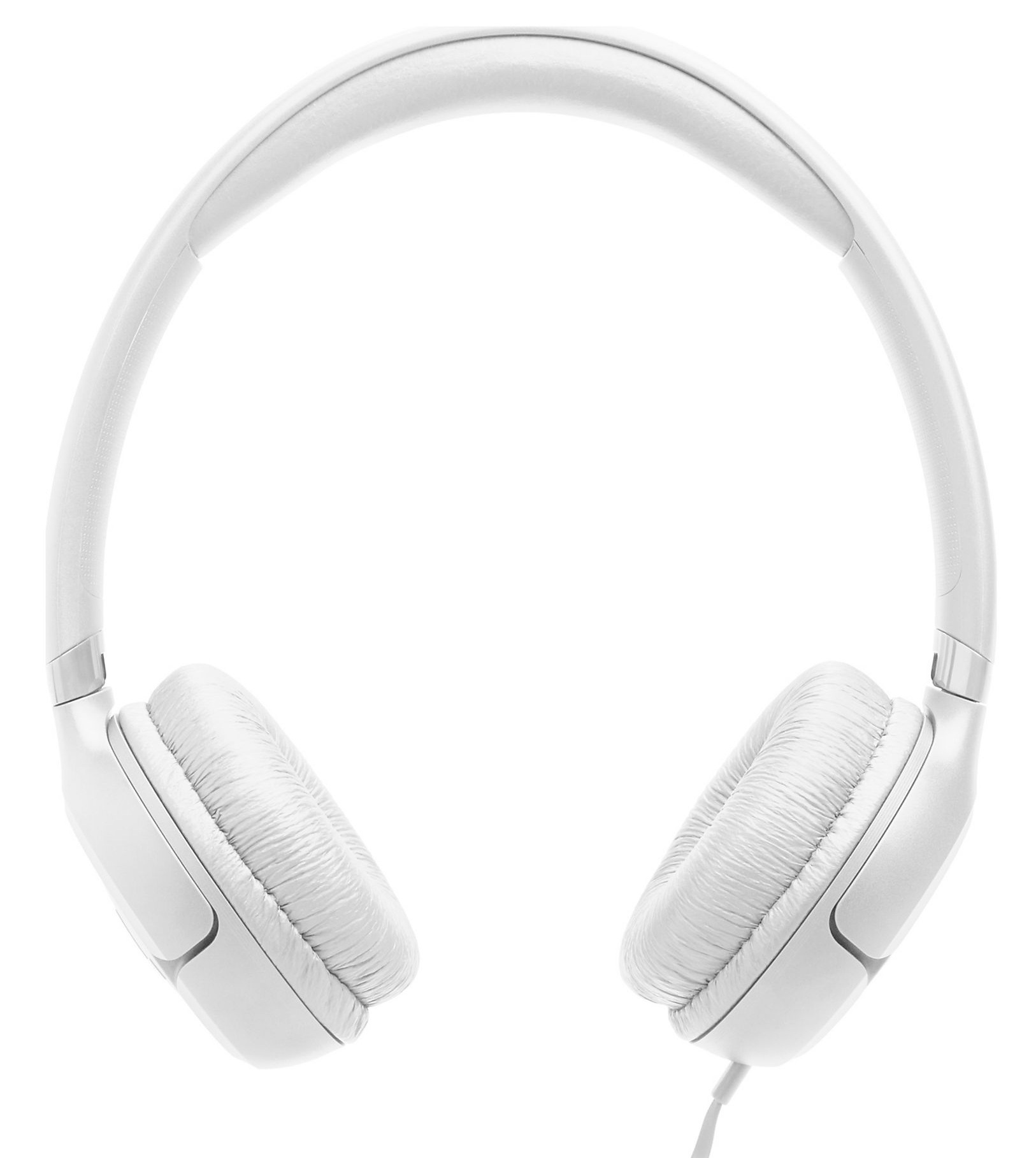 Białe słuchawki z wyściełanymi nausznikami i pałąkiem. Izolowane.
