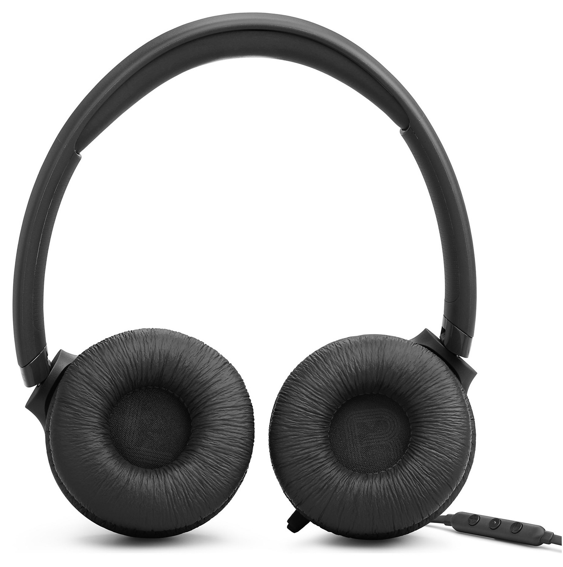 Czarne słuchawki nauszne z wyściełanymi nausznikami i kablem.