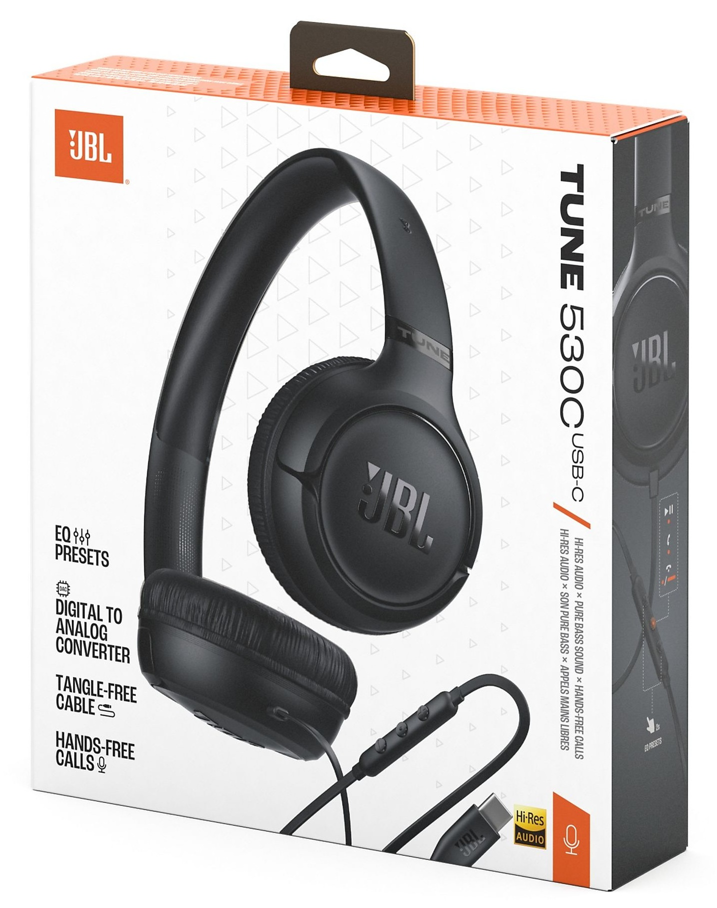 Czarne słuchawki JBL w opakowaniu z USB-C, EQ i dźwiękiem Hi-Res.