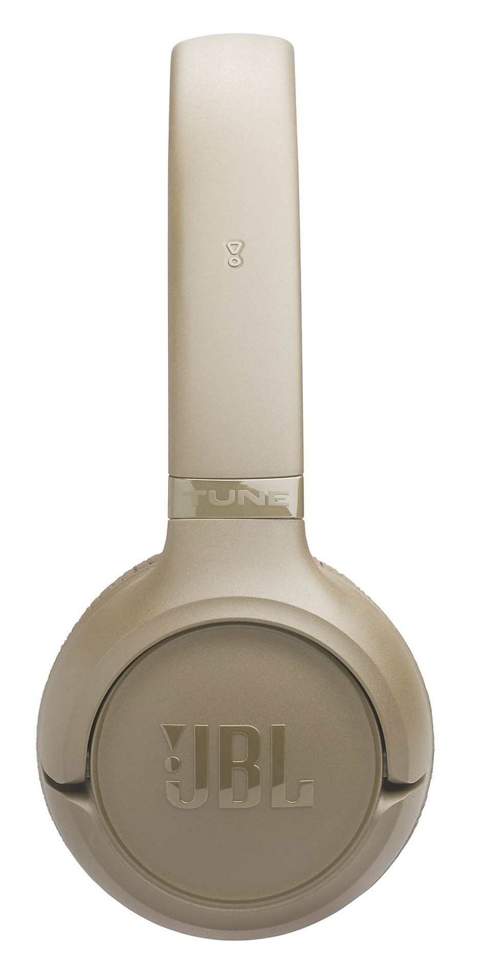 Beżowe słuchawki JBL z logo Tune na pałąku.